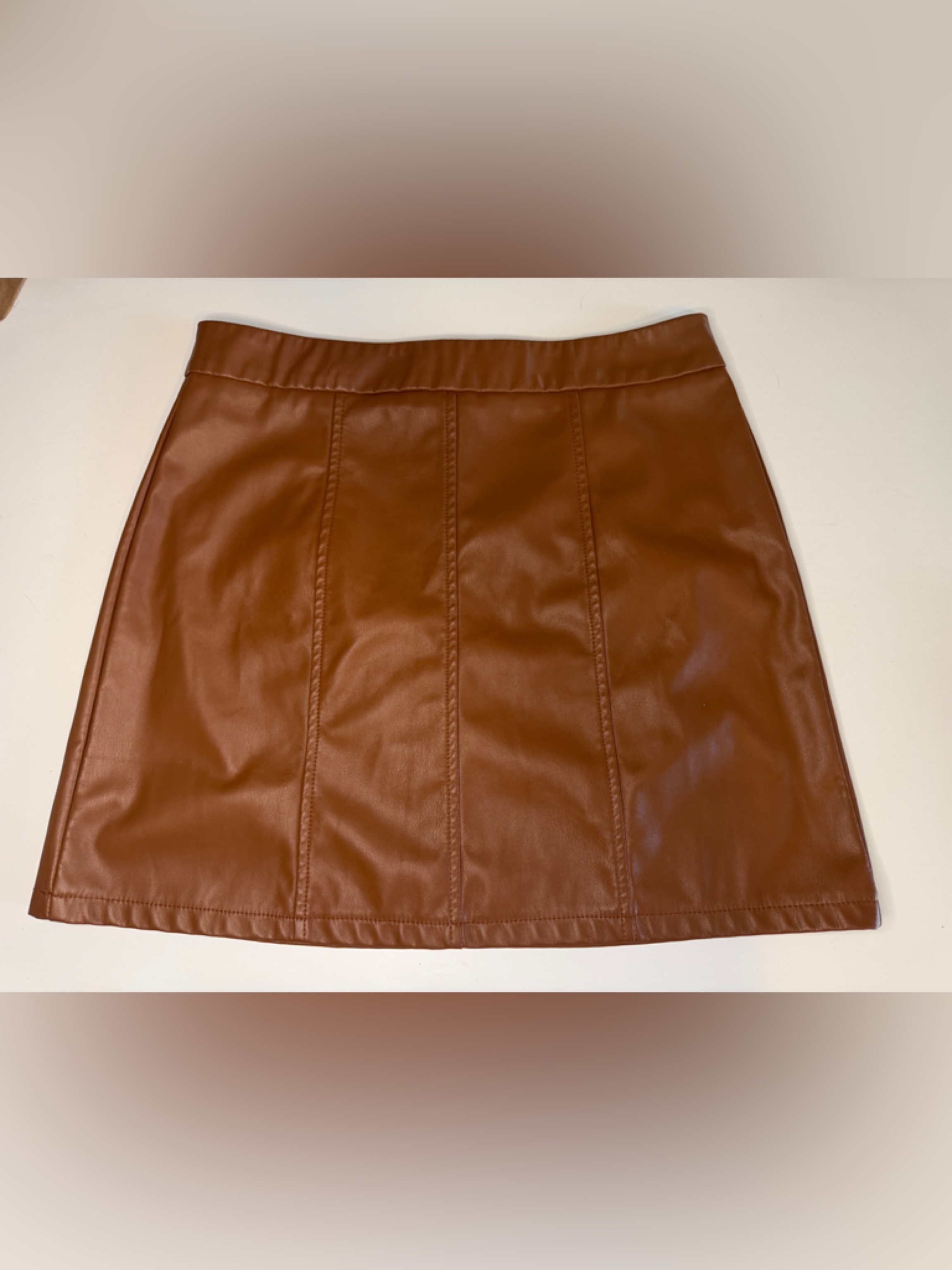 Shein Brown Faux Leather A-Line Mini Skirt